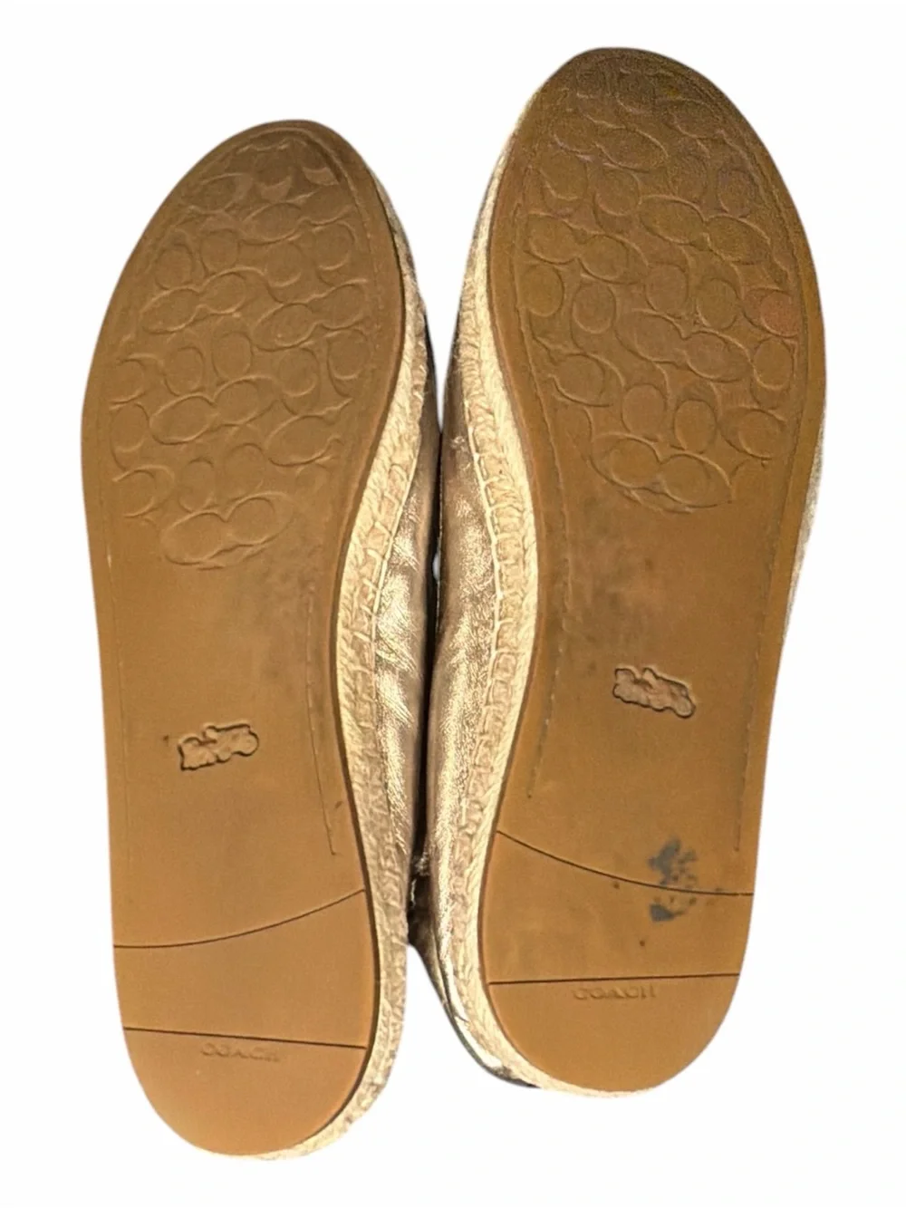 Coach Gold & Black Leather Cap Toe Espadrille Ballet Flats Women’s Size 10B